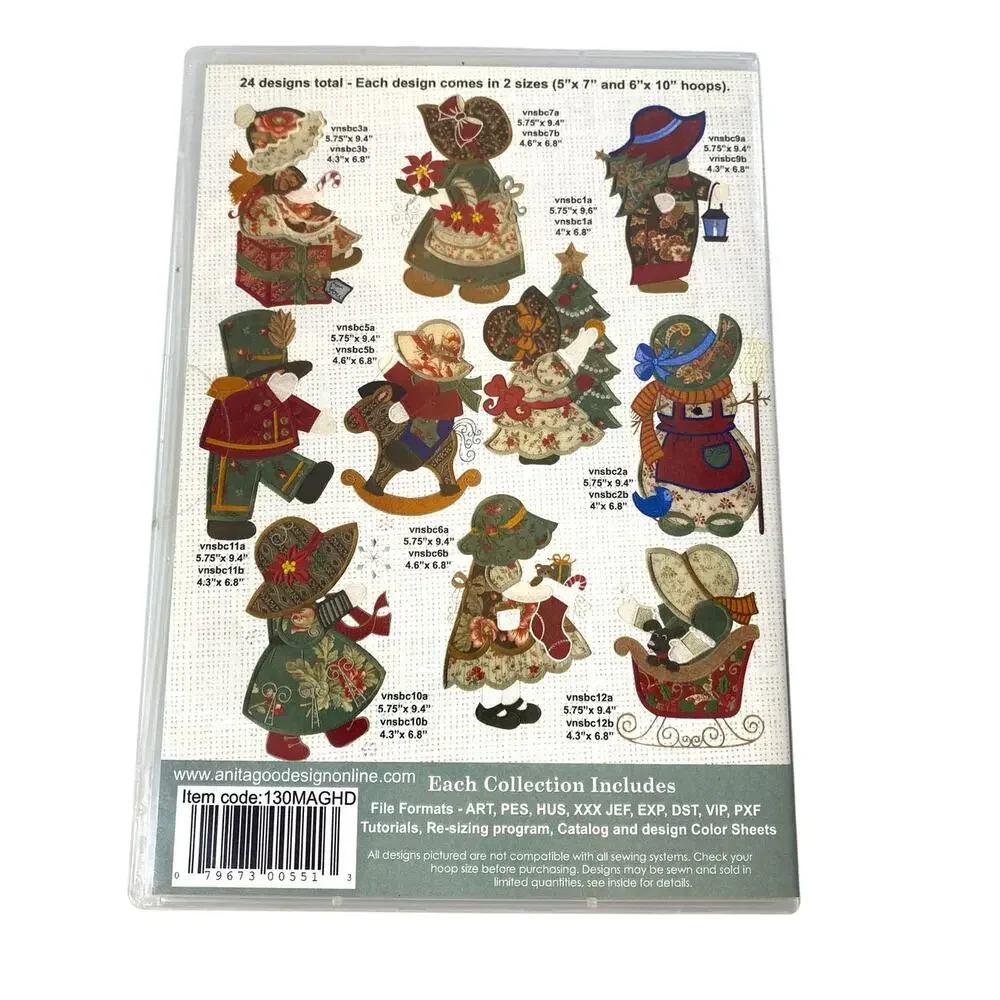 Anita Goodesign Sunbonnet Sue Christmas CD New Cottagecore Machine Embroidery
